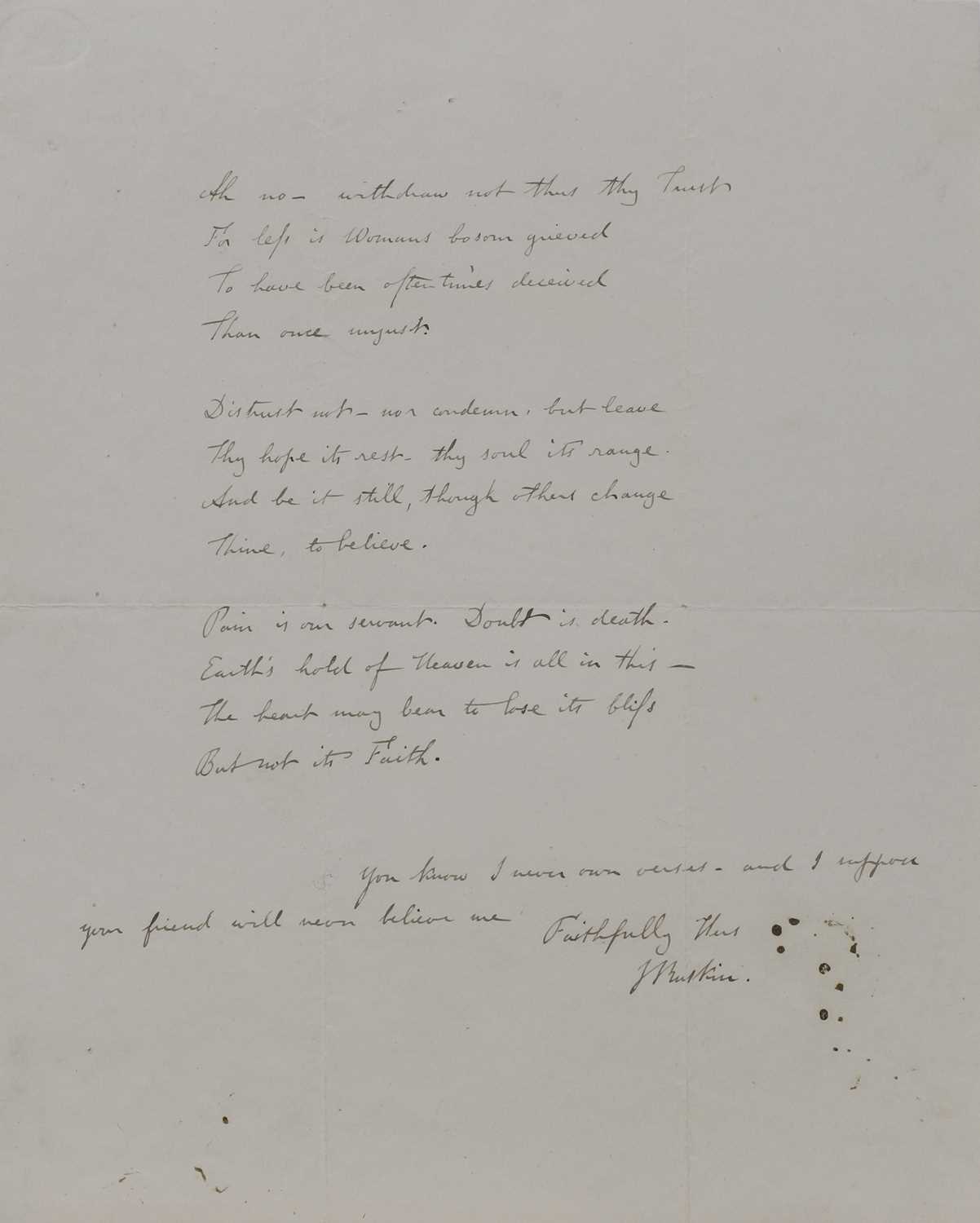 Lot 258 - An autographed poem by John Ruskin (1819-1900)