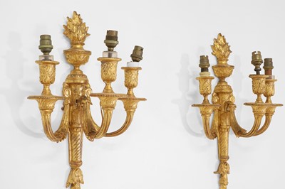 Lot 63 - A pair of Louis XVI-style carved giltwood and composition wall lights