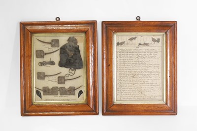 Lot 301 - A group of framed cockfighting implements