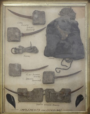 Lot 301 - A group of framed cockfighting implements