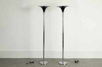 Lot 369 - A pair of chrome floor-standing uplighters