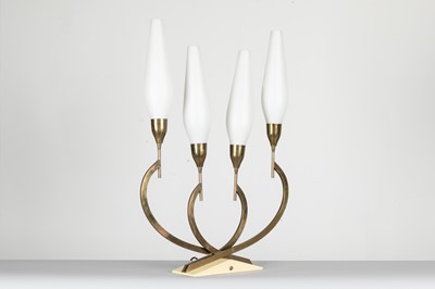 Lot 80 - A brass and painted four-branch table lamp