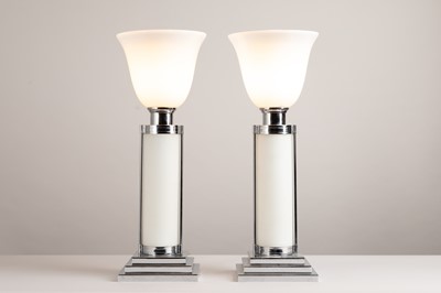 Lot 2 - A pair of Art Deco-style chrome uplighter table lamps