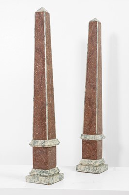Lot 357 - A pair of grand tour porphyry and white marble obelisks