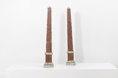 Lot 357 - A pair of grand tour porphyry and white marble obelisks
