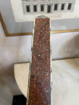 Lot 357 - A pair of grand tour porphyry and white marble obelisks