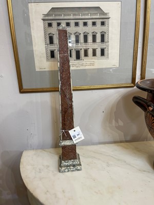 Lot 357 - A pair of grand tour porphyry and white marble obelisks