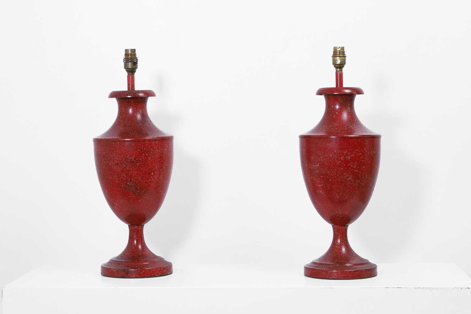 Lot 39 - A pair of neoclassical painted toleware table lamps