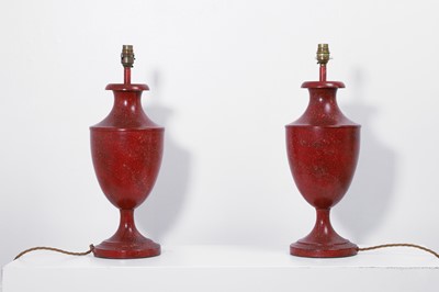 Lot 39 - A pair of neoclassical painted toleware table lamps