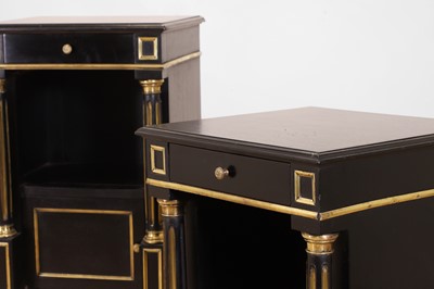 Lot 42 - A pair of Directoire-style ebonised bedside cabinets