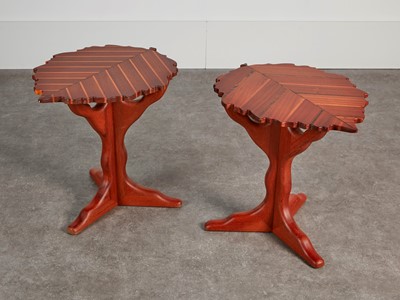 Lot 354 - A pair of inlaid wood side tables