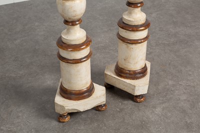 Lot 86 - A pair of painted wood pricket candlesticks