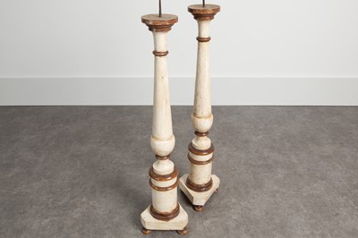 Lot 86 - A pair of painted wood pricket candlesticks