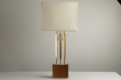 Lot 10 - A brass and wood table lamp