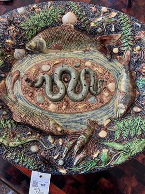 Lot 187 - A Palissy ware-style large oval dish