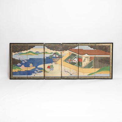 Lot 243 - A six-fold Japanese table screen