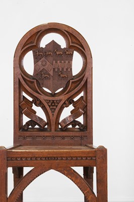 Lot 518 - A Victorian Gothic Revival oak hall chair