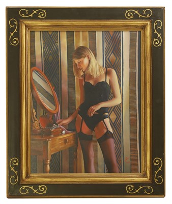Lot 421 - A contemporary painting of a woman in lingerie