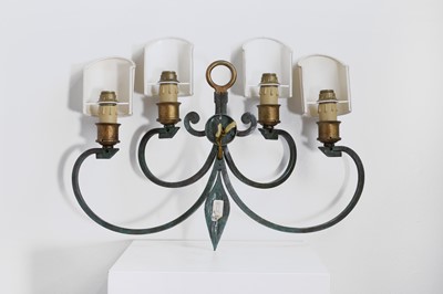 Lot 476 - A pair of toleware and parcel-gilt wall lights