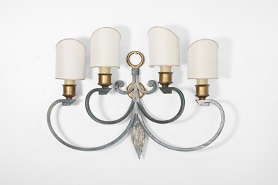 Lot 476 - A pair of toleware and parcel-gilt wall lights