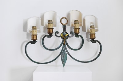 Lot 476 - A pair of toleware and parcel-gilt wall lights