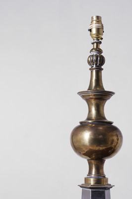 Lot 474 - A pair of large polished brass and steel table lamps