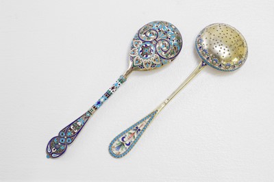 Lot 290 - Two silver-gilt and cloisonné spoons