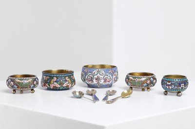 Lot 295 - A group of silver-gilt and cloisonné salt cellars