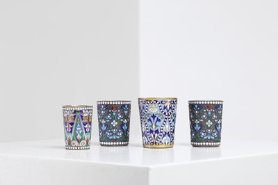 Lot 297 - A group of four silver and cloisonné beakers