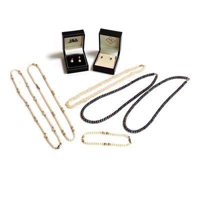 Lot 449 - A group of cultured pearl jewellery and a pair of sapphire stud earrings