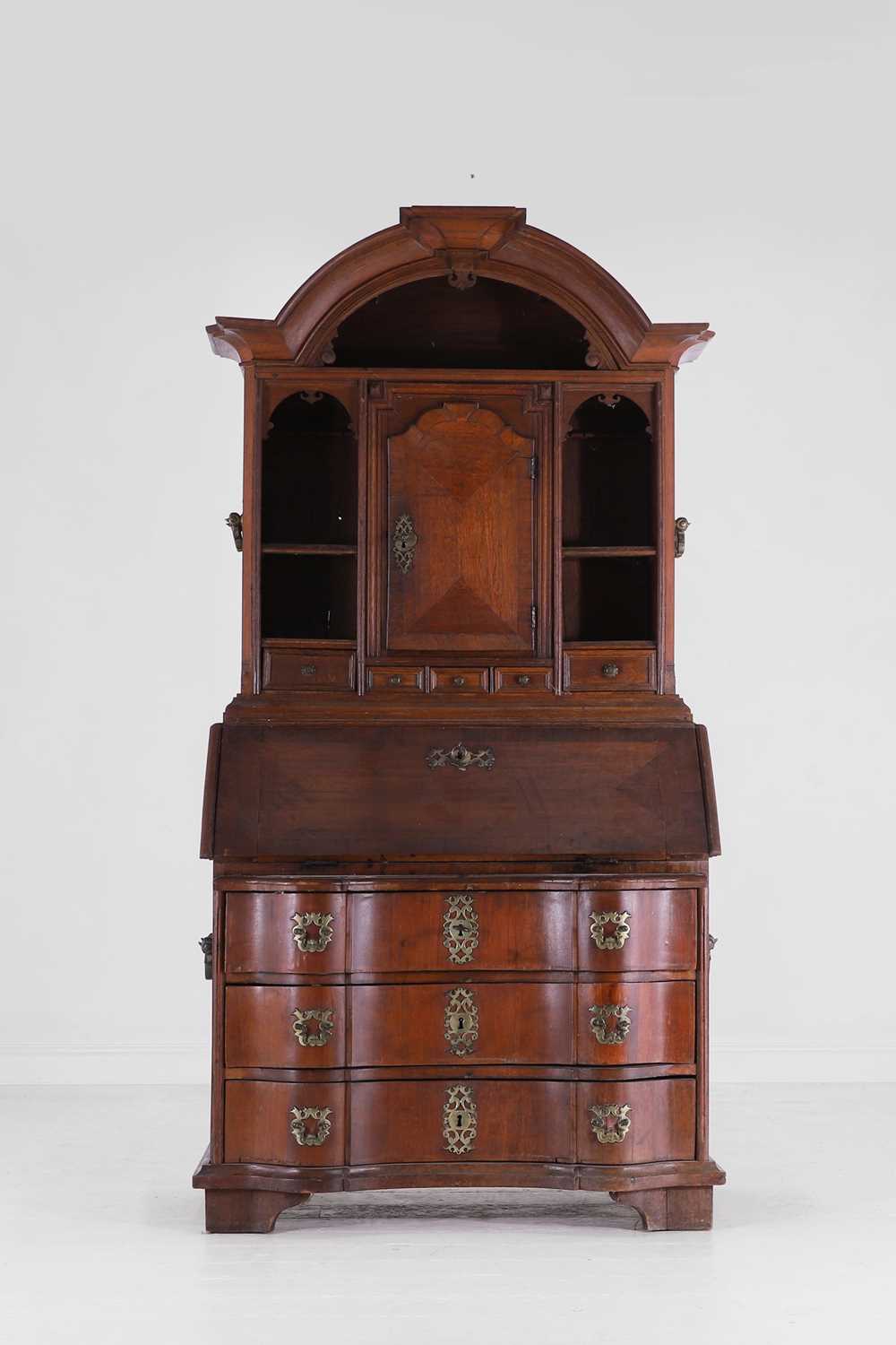 Lot 14 - An oak and walnut bureau cabinet