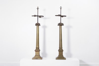 Lot 10 - A pair of brass column lamps