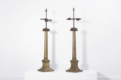Lot 10 - A pair of brass column lamps
