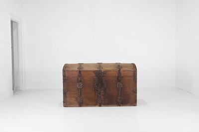 Lot 12 - An iron-bound oak chest