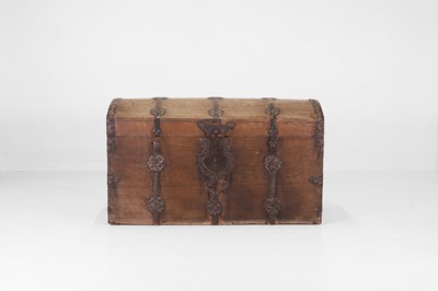 Lot 12 - An iron-bound oak chest