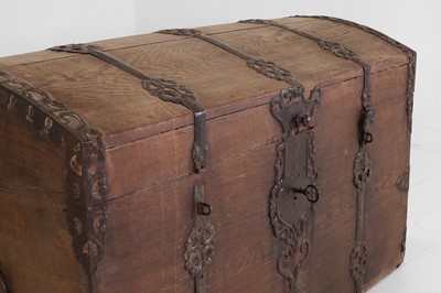 Lot 12 - An iron-bound oak chest