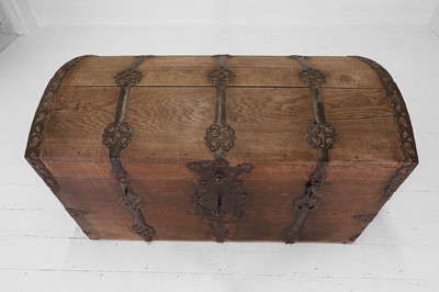 Lot 12 - An iron-bound oak chest