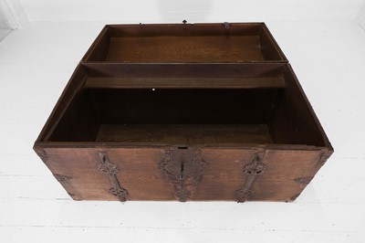 Lot 12 - An iron-bound oak chest
