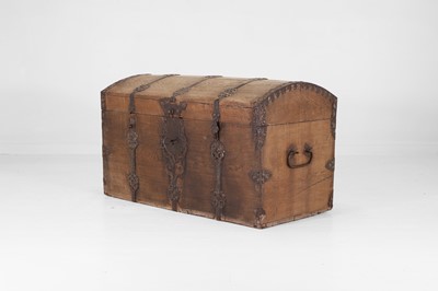 Lot 12 - An iron-bound oak chest