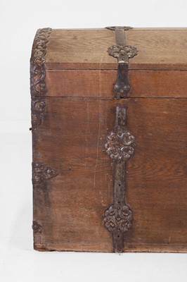 Lot 12 - An iron-bound oak chest