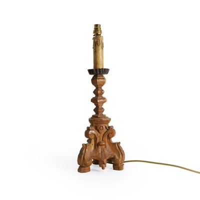 Lot 335 - A walnut pricket lamp