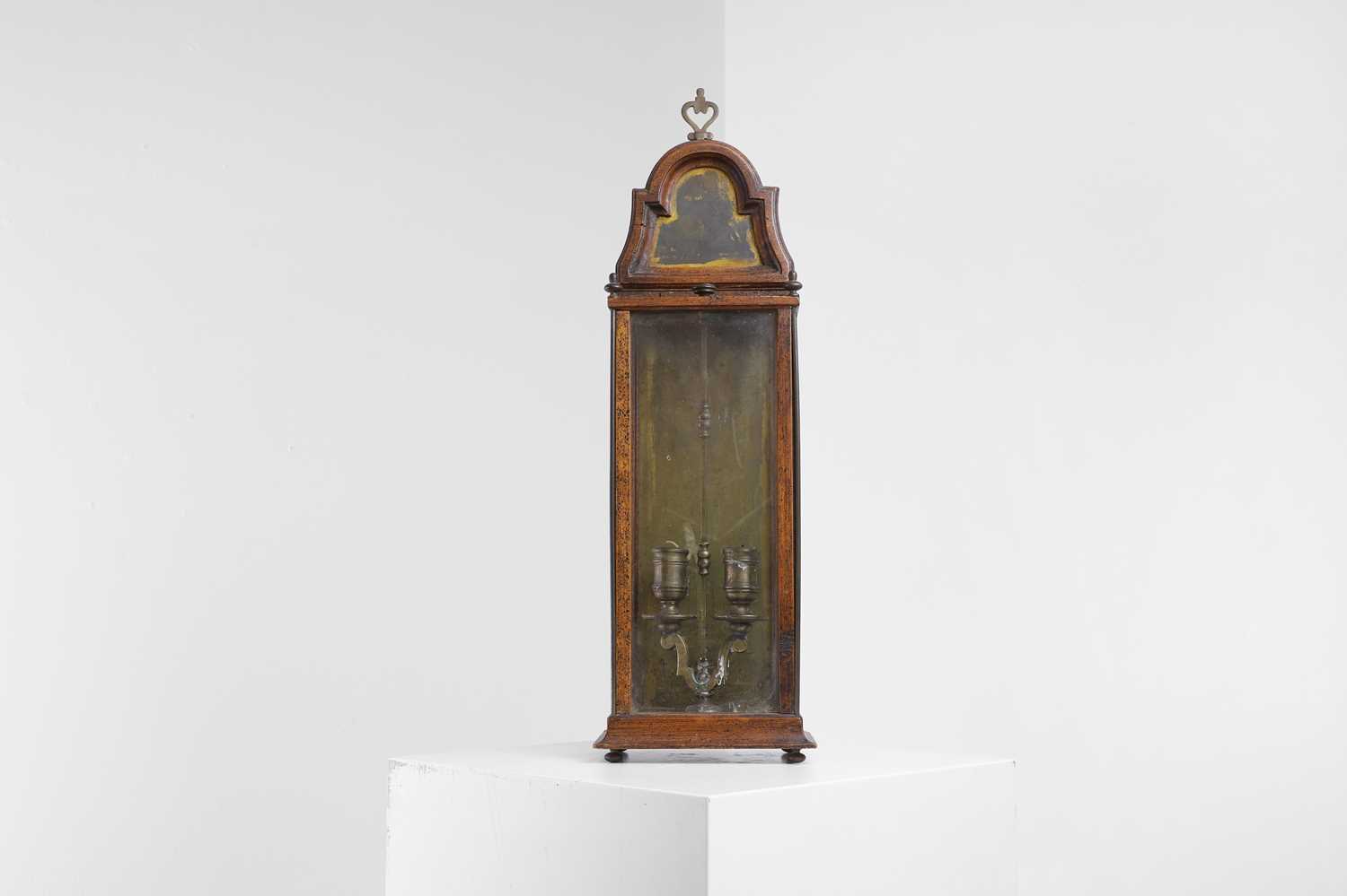 Lot 8 - A fruitwood-cased and brass candle lantern