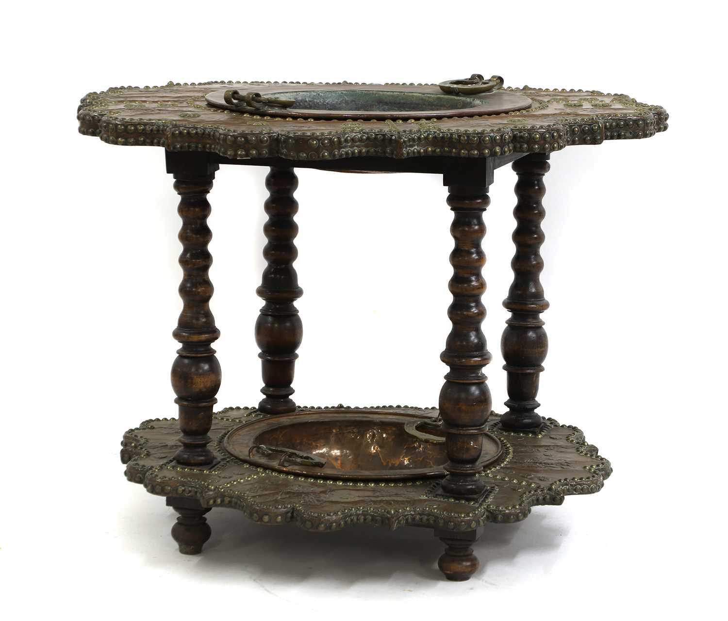 Lot 434 - A brass mounted hardwood brazier