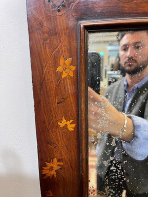 Lot 9 - A walnut, marquetry and mother-of-pearl inlaid wall mirror