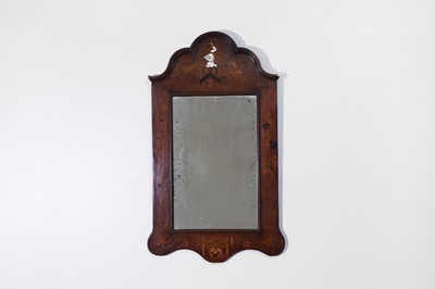 Lot 9 - A walnut, marquetry and mother-of-pearl inlaid wall mirror
