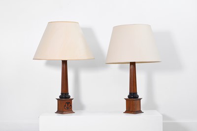 Lot 15 - A pair of mahogany table lamps by Linley