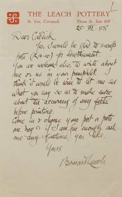 Lot 171 - A series of letters from Bernard Leach (1887-1979)