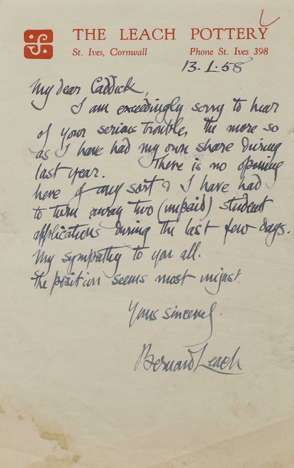 Lot 171 - A series of letters from Bernard Leach (1887-1979)