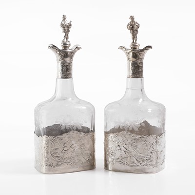 Lot 50 - A pair of silver-mounted glass decanters