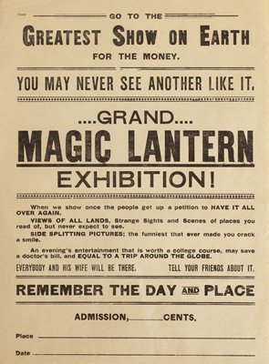 Lot 381 - A 'Grand Magic Lantern Exhibition' poster or handbill